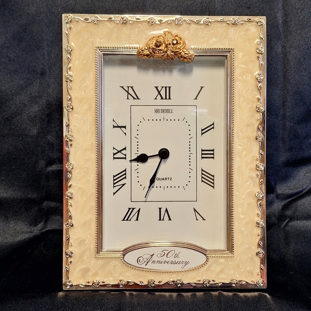 Happy 50th Wedding Anniversary Quartz Enameled Table Clock Golden Gift Present